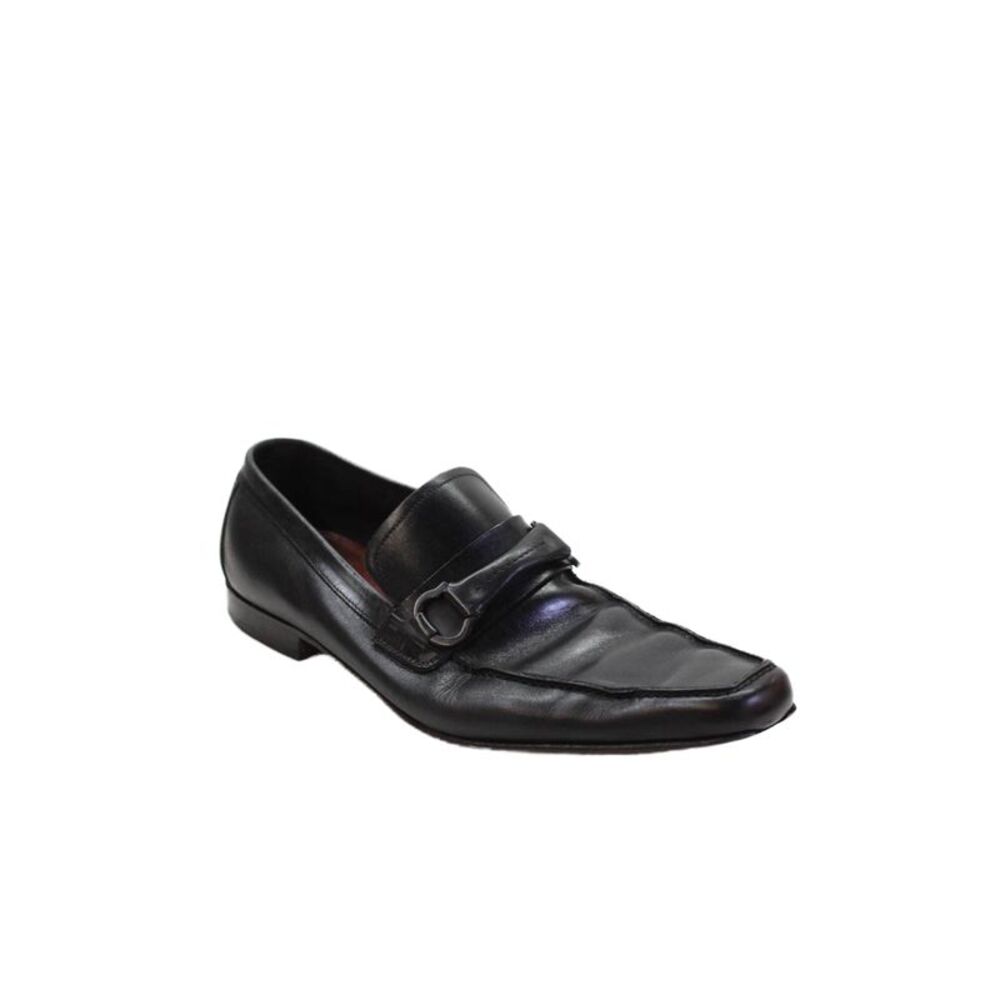 Salvatore Ferragamo Mens Square Toe Slip On Oxford Shoes Black Size 9